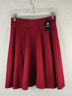 EXCHIC Skirt Maroon A-line Skirt Elastic Waistband Flared Skater Silhouette M‎